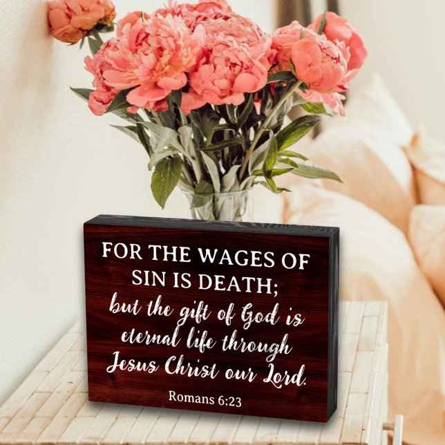 Rustic Romans 6:23 Scripture Christian Decor Wooden Box Sign (Creator Uploaded)