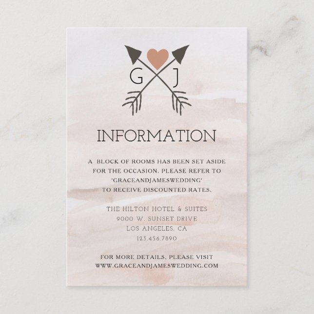 Rustic Romantic Arrow and Heart Wedding Info Enclosure Card (Front)