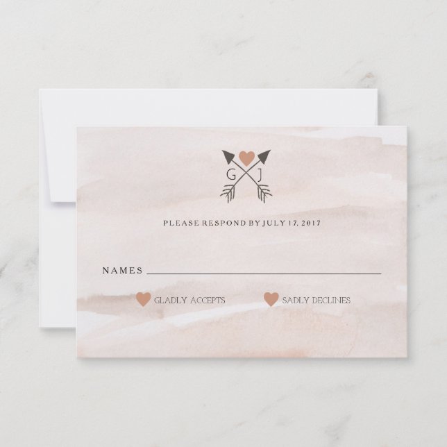 Rustic Romantic Arrow and Heart Wedding RSVP Card (Front)