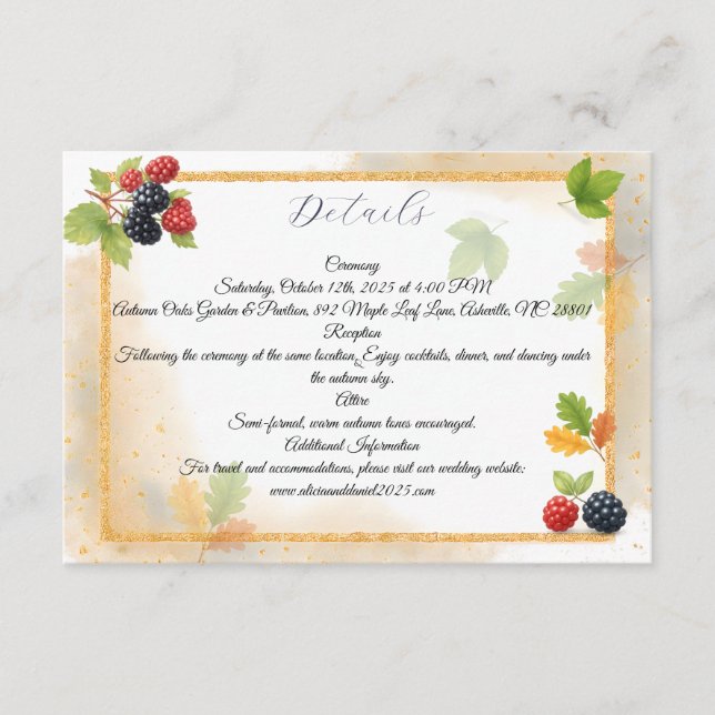Rustic Romantic Autumn Berry Wedding Photo Back  Enclosure Card (Front)