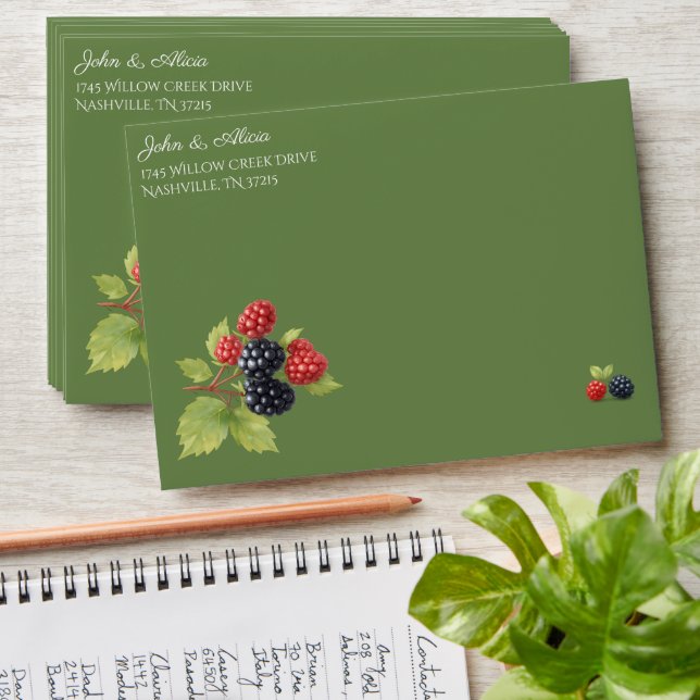 Rustic Romantic Autumn Berry Wedding Photo Back  Envelope (Stacked)