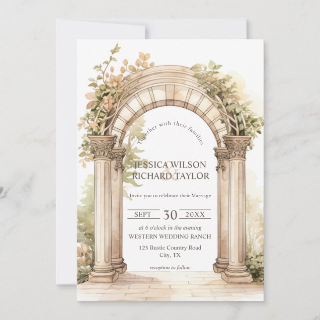 Rustic Romantic Beige Arch Ranch Farm Barn  Invitation (Front)