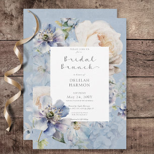 Rustic Romantic Blue & White Floral Bridal Brunch Invitation