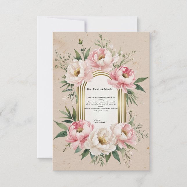 Rustic Romantic Boho Elegant Floral Wedding Thank You Card (Front)