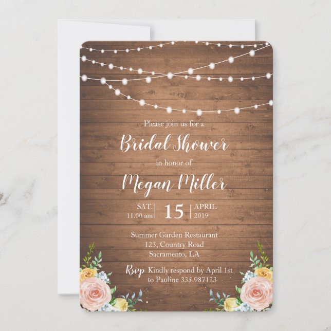 Rustic romantic Bridal shower invitation (Front)