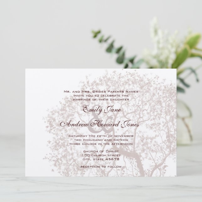Rustic Romantic Brown Tree Weddings Invitation (Standing Front)