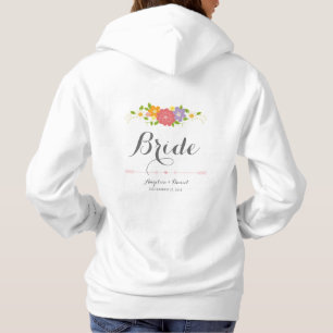Rustic Romantic Calligraphy & Pastel Flowers Bride Hoodie