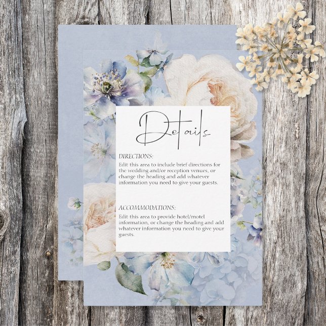 Rustic Romantic Dusty Blue White Floral Details Enclosure Card (Creator Uploaded)