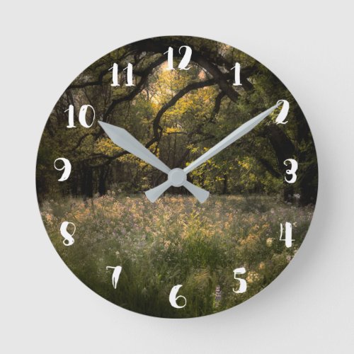 Rustic Romantic Floral Enchanted Forest Flowers Round Clock