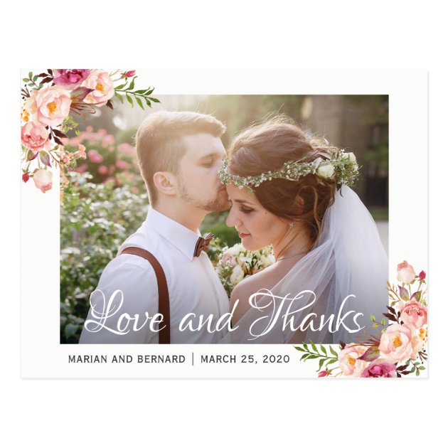 Rustic Romantic Floral Wedding Photo Thank You Postcard