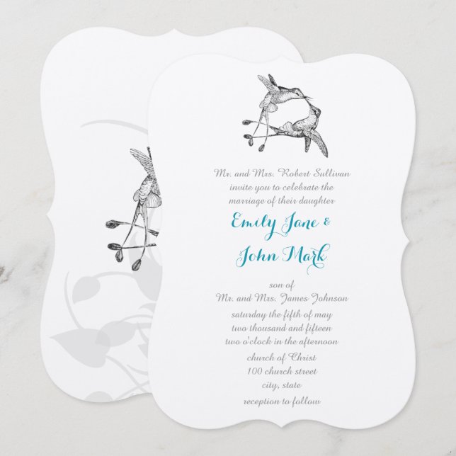 Rustic Romantic Hummingbird Kiss Love Bird Wedding Invitation (Front/Back)