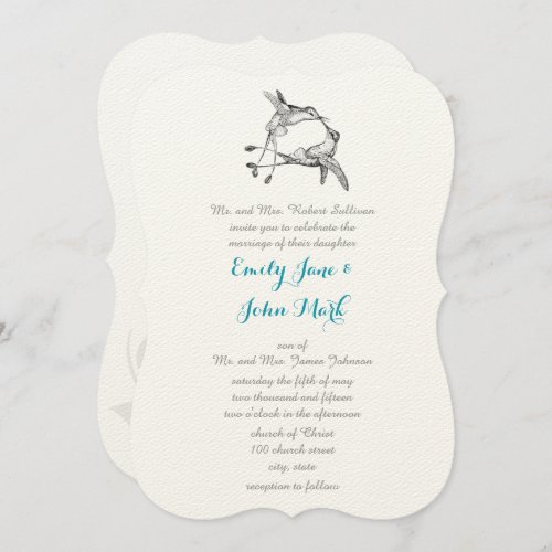 Rustic Romantic Hummingbird Kiss Love Bird Wedding Invitation