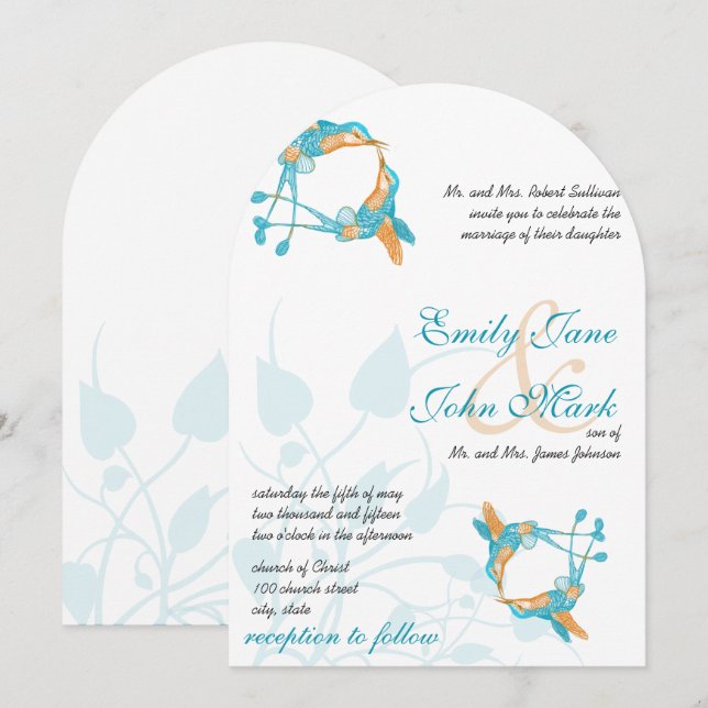Rustic Romantic Hummingbird Kiss Love BirdWedding Invitation (Front/Back)