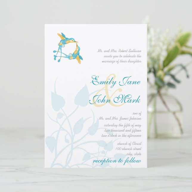 Rustic Romantic Hummingbird Kiss Love BirdWedding Invitation (Standing Front)