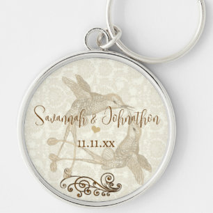 Rustic Romantic Hummingbird Kiss Love BirdWedding Keychain