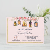 Rustic Romantic Lanterns Rose Gold Bridal Shower Invitation (Standing Front)