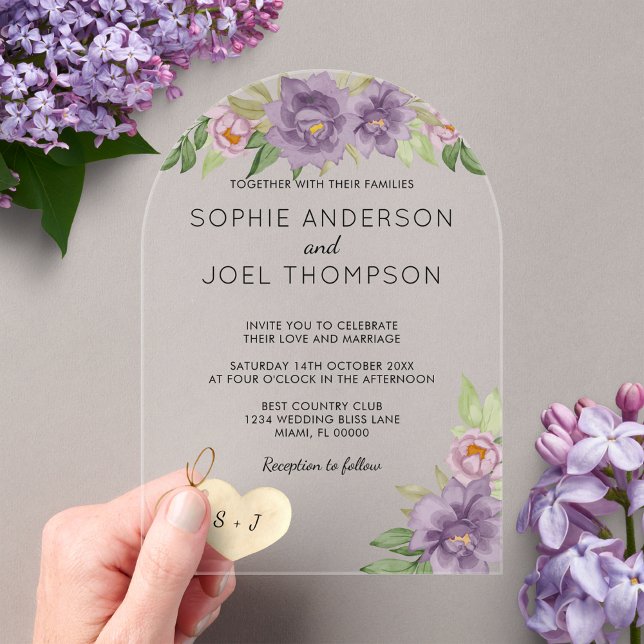 Rustic Romantic Lilac Blooms Monogram Wedding Acrylic Invitations (Creator Uploaded)