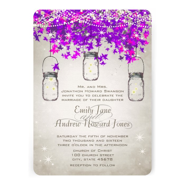 Rustic Romantic Mason Jar Radiant Purple Tree Custom Announcements