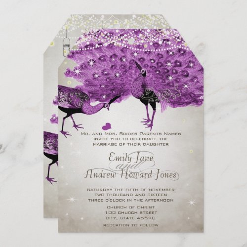 Rustic Romantic Mason Jar Radiant Purple Peacock Invitation