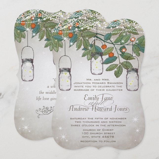 Rustic Romantic Mason Jar Teal Aqua Coral Invitation (Front/Back)