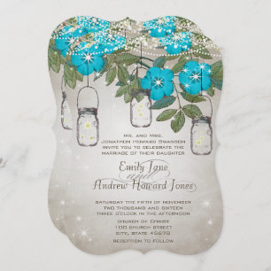 Rustic Romantic Mason Jar Teal Aqua Invitation