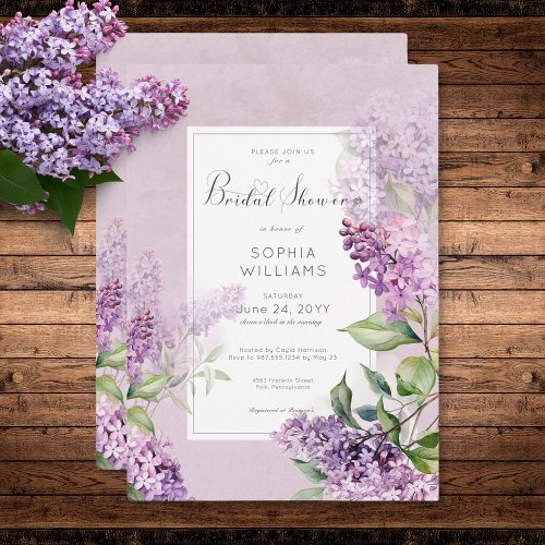 Rustic Romantic Purple  Sage Lilacs Bridal Shower Invitation