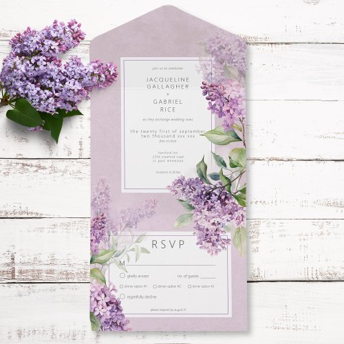 Rustic Romantic Purple  Sage Lilacs Dinner All In One Invitation