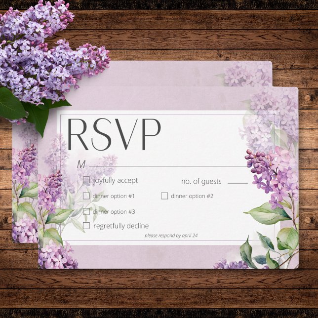 Rustic Romantic Purple & Sage Lilacs Dinner  RSVP Card (Rustic Romantic Purple & Sage Lilacs Dinner RSVP Card)