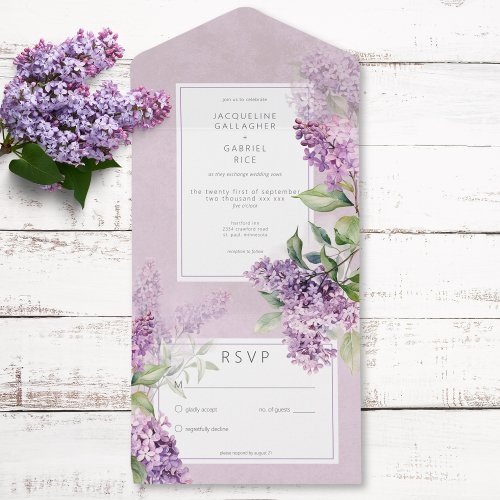 Rustic Romantic Purple  Sage Lilacs No Dinner All In One Invitation