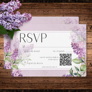 Rustic Romantic Purple & Sage Lilacs Wedding QR  RSVP Card