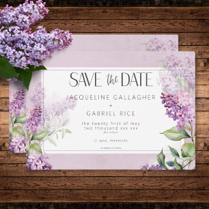 Rustic Romantic Purple & Sage Lilacs Wedding Save The Date