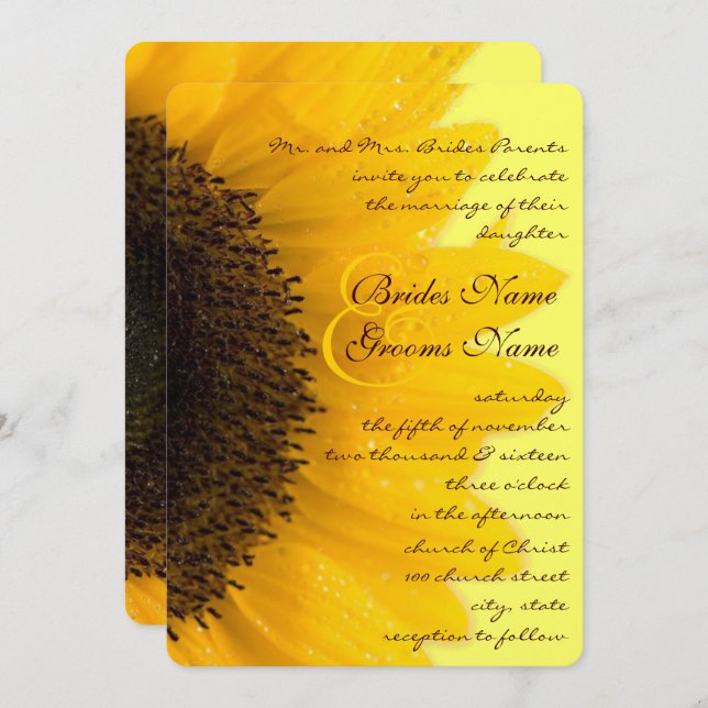 Rustic Romantic Sunflower Wedding Invitation (Front/Back)