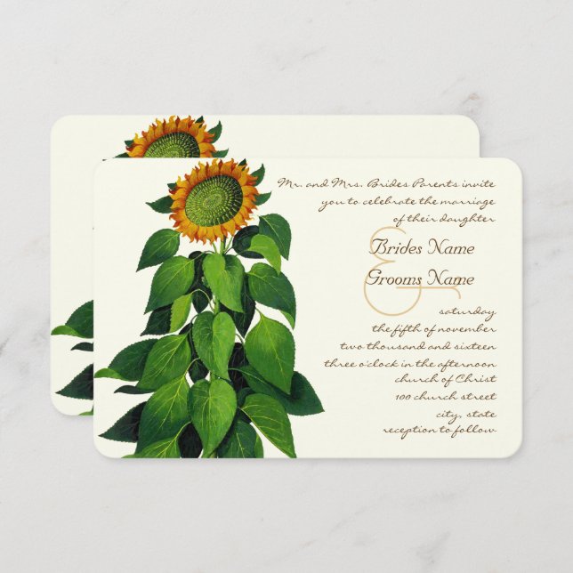 Rustic Romantic Sunflower Wedding Invitation (Front/Back)