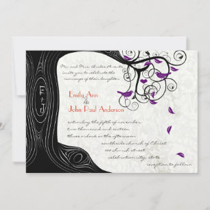 Rustic Romantic Tree Purple Birds Wedding Invitation