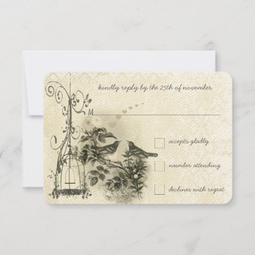 Rustic Romantic Vintage Birdcage Lovebirds RSVP Card