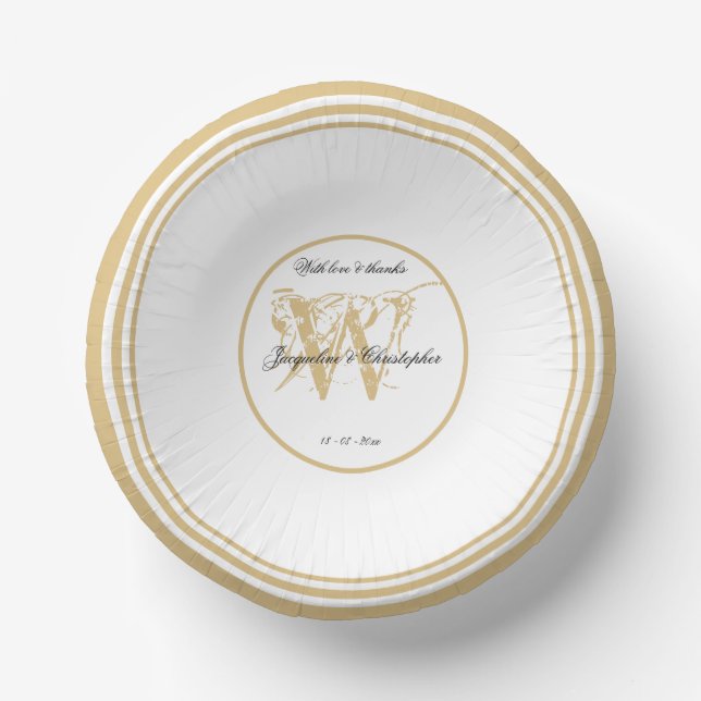 Rustic Romantic White Gold Wedding Chic Monogram  Paper Bowls (Front)