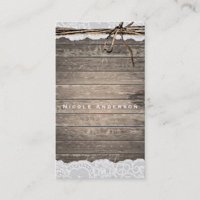 Rustic Romantic Wood Lace & Twine Country Chic Business Card (Front)