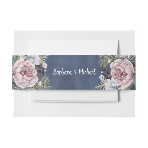 Rustic Romantic Wood Watercolor Floral   Invitation Belly Band