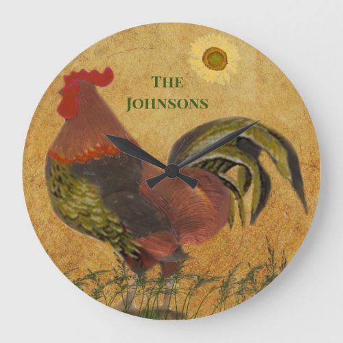 RUSTIC ROOSTER AMERICANA FAMILY NAME LARGE CLOCK