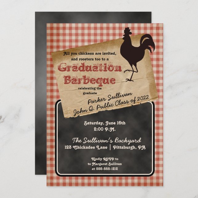Rustic Rooster Backyard BBQ Graduation Party Invitation (Front/Back)