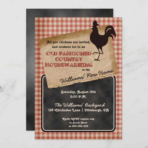 Rustic Rooster Backyard Cookout Housewarming Invitation
