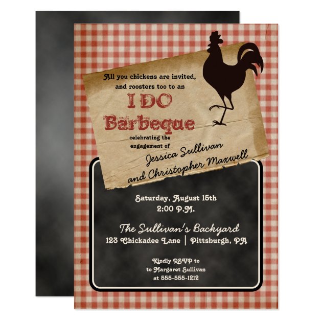 Rustic Rooster Backyard I DO BBQ Engagement Party Invitation