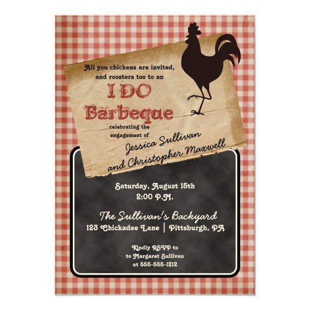 Rustic Rooster Backyard I DO BBQ Engagement Party Invitation