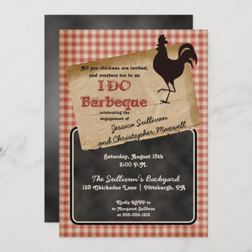 Rustic Rooster Backyard I DO BBQ Engagement Party Invitation