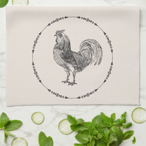 Rustic Rooster Beige Farmhouse Kitchen Towel