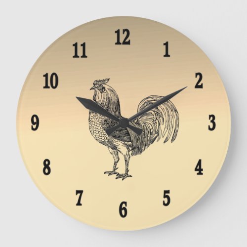 Rustic Rooster Black Numbers Large Clock