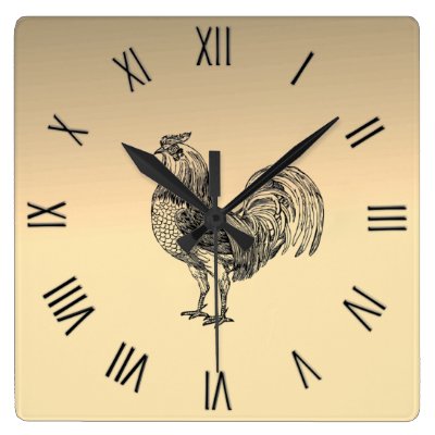 Rustic Rooster Black Numerals Square Wall Clock