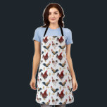 Rustic Rooster Chicken Pattern Apron<br><div class="desc">Whimsical apron featuring watercolor illustration of chickens and a chick.</div>