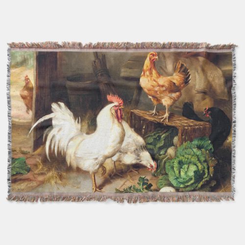 Rustic Rooster Chicken Vintage Farmhouse Throw Blanket