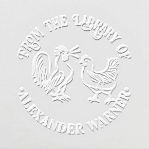 Rustic Rooster Crowing & Hen #4 Library Book Name Embosser